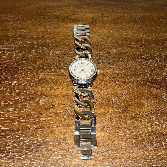 Rousseau Chain Link Two Tone Jeweled Watch - Picture 1 of 10